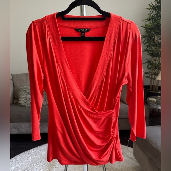 Ralph Lauren Orange Long Sleeve Wrap Top Size Large - Picture 3 of 12